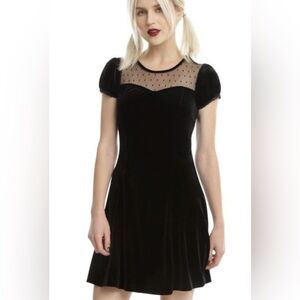 Hot Topic Black Velvet Swiss Dot Yoke Dress‎